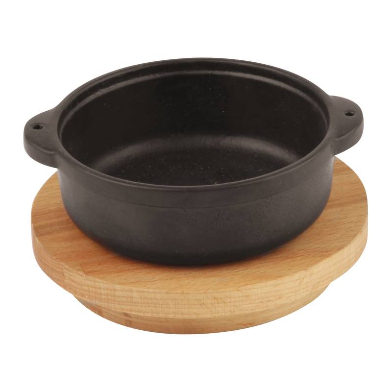 Hot pot with wooden stand - Cast iron cookware